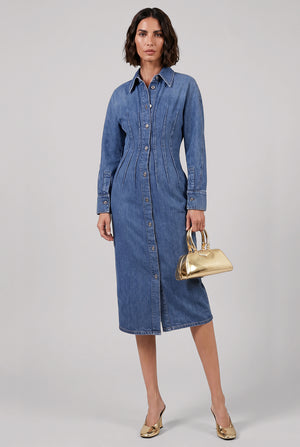 Cocoon Midi Waisted Denim Dress | Medium Blue