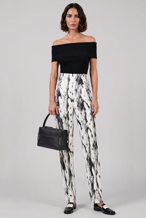 Double Pleat Wide Leg Plaited Print Pant | Black/White