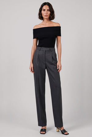 Double Pleat Wide Leg Pant | Grey Melange