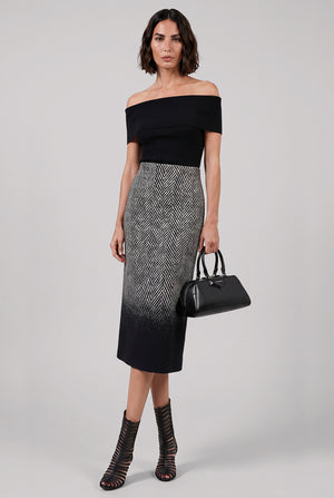 Ombre Gradient Midi Skirt | Black|White