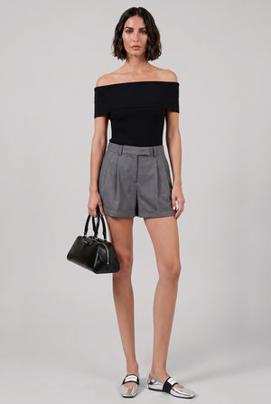 Pleated Elastic Waist Shorts | Grey Mix