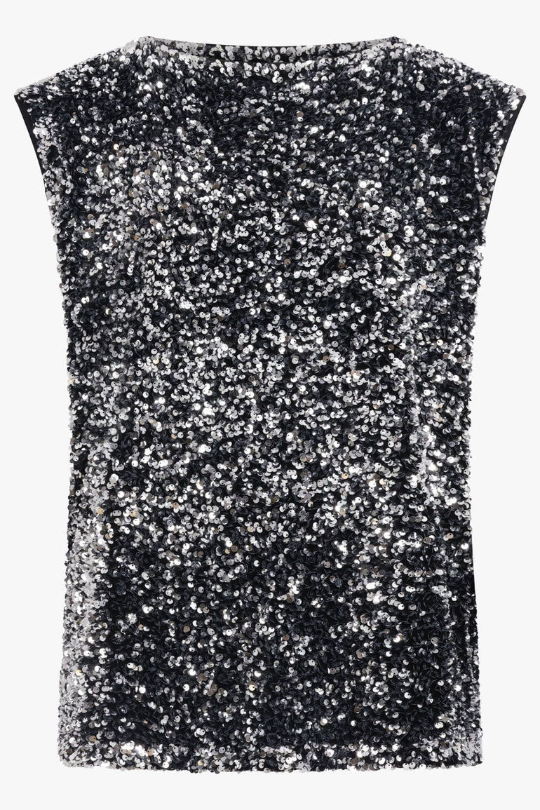 JUNYA WATANABE RTW Sleeveless Sequin Knit Top | Black/Silver