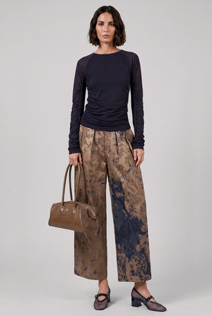 Poetic Floral Jacquard Wide Leg Pant | Brown/Blue