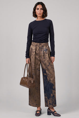 Poetic Floral Jacquard Wide Leg Pant | Brown/Blue