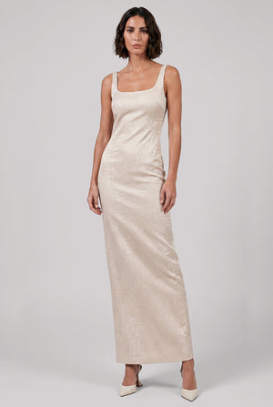 La Robe De-Nimes Croco Print S/Less Maxi Dress | Beige