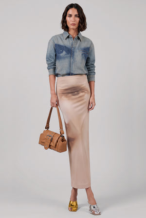 Face Print Maxi Skirt | Beige