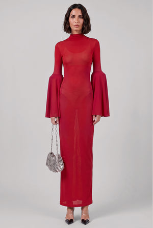 Gathered Long Sleeve Maxi Dress | Burgundy