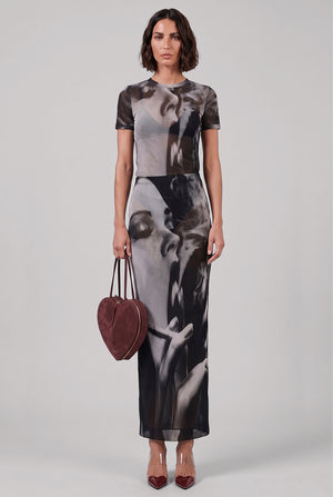 Smoking Women Print Maxi Skirt | Black/Grey/White