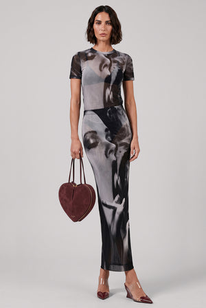 Smoking Women Print Maxi Skirt | Black/Grey/White