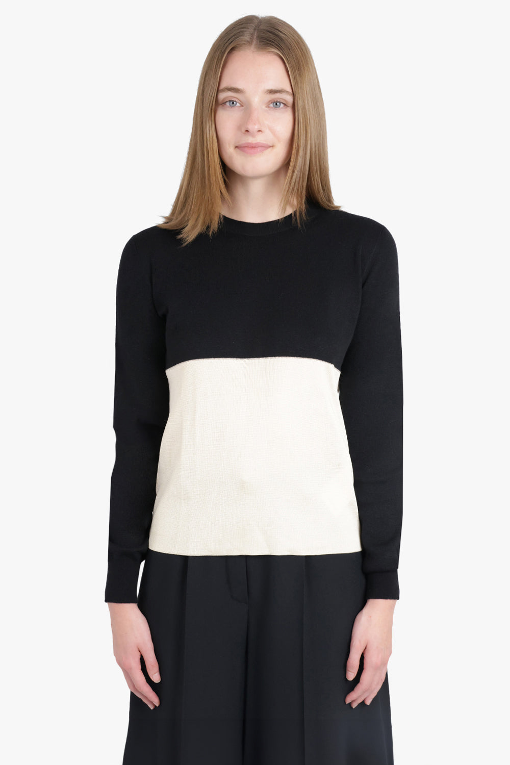 JIL SANDER RTW CONTRAST PANEL KNIT TOP | BLACK/WHITE