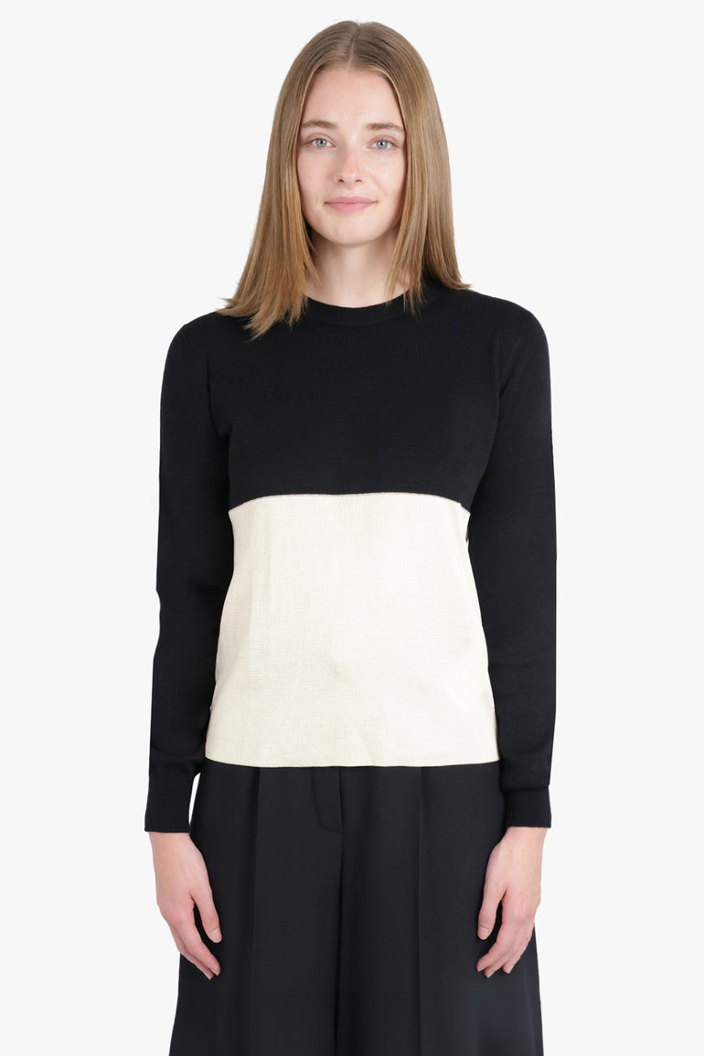 JIL SANDER RTW CONTRAST PANEL KNIT TOP | BLACK/WHITE
