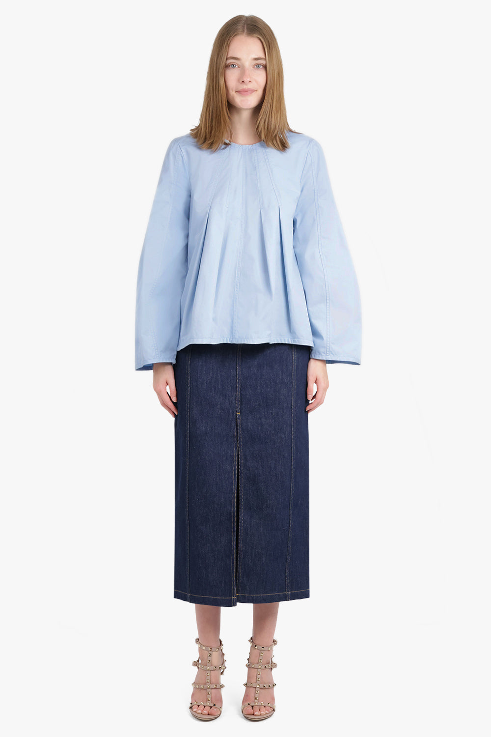 JIL SANDER RTW FLARED SCULPTURAL BLOUSE | COBALT