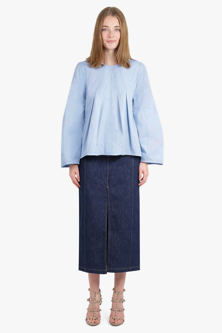 JIL SANDER RTW FLARED SCULPTURAL BLOUSE | COBALT