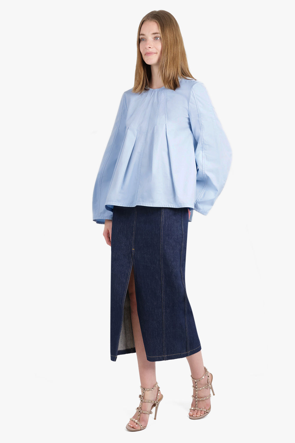 JIL SANDER RTW FLARED SCULPTURAL BLOUSE | COBALT