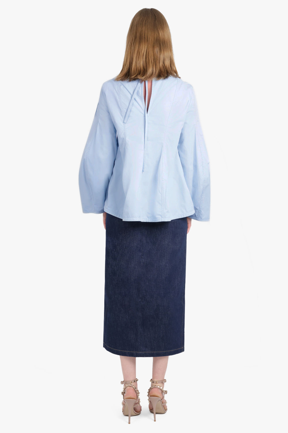 JIL SANDER RTW FLARED SCULPTURAL BLOUSE | COBALT