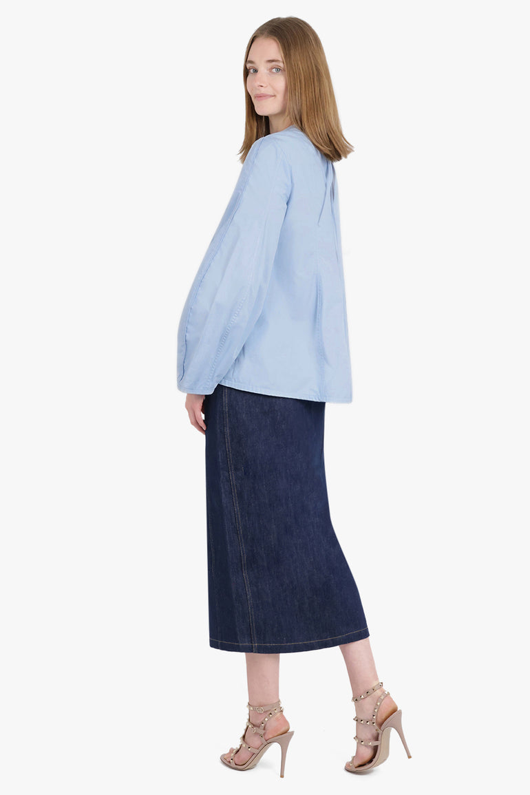 JIL SANDER RTW FLARED SCULPTURAL BLOUSE | COBALT
