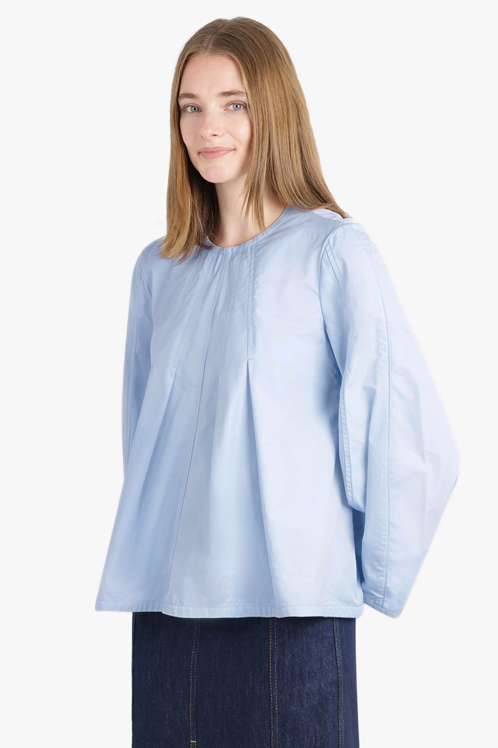 JIL SANDER RTW FLARED SCULPTURAL BLOUSE | COBALT