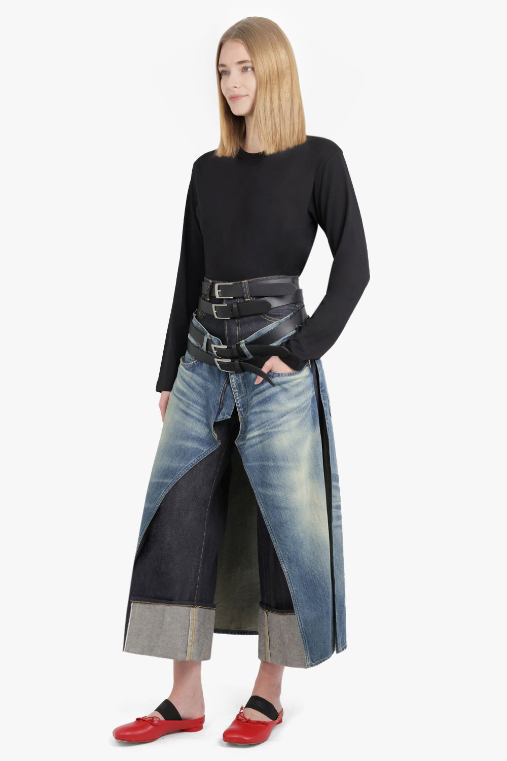 パンツ bibiy JULIET DOUBLE WAIST DENIM X Levi's Double Layer Belted Denim Pant | Blue/Black – Parlour X