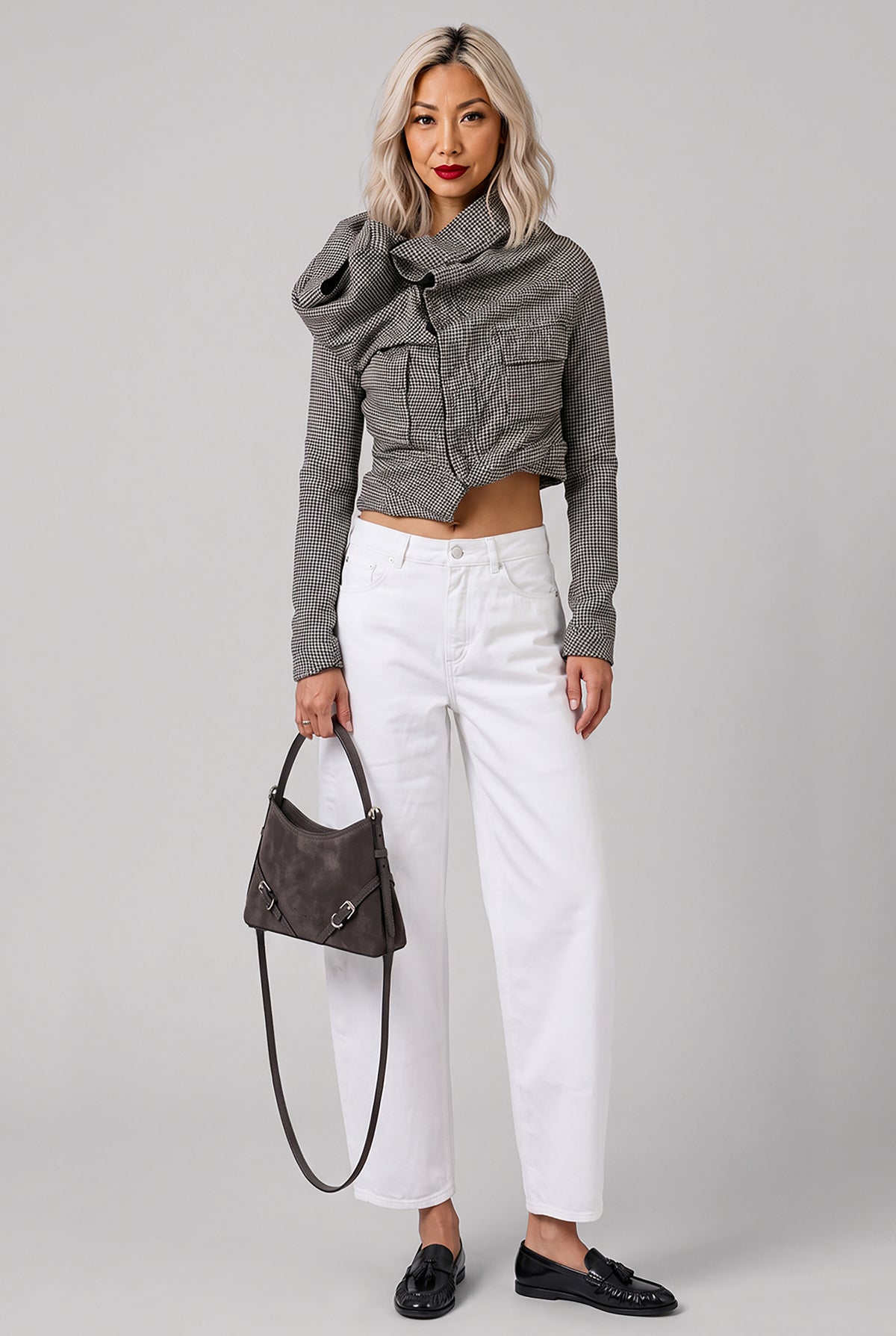 JUNYA WATANABE RTW Draped Houndstooth Jacket | Grey