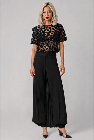 Floral Sequin Asymmetric T-Shirt | Black