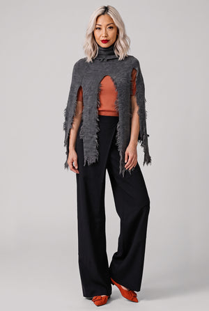 Fringed Turtleneck Knit | Grey