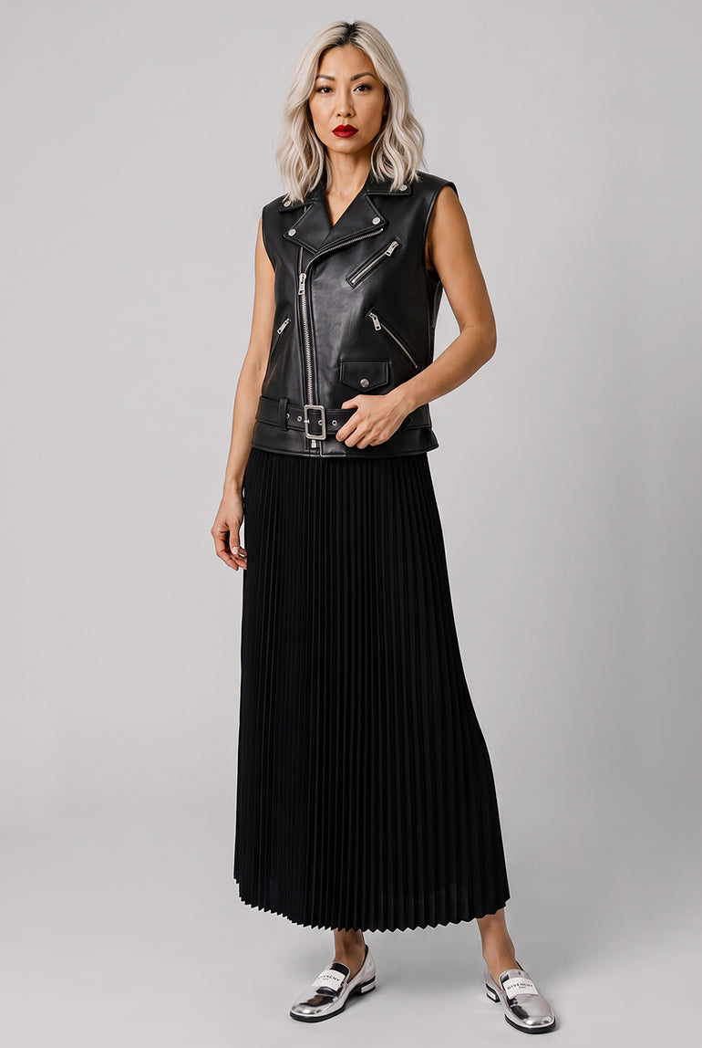 Leather Biker Vest Dress With Pleat Attachment