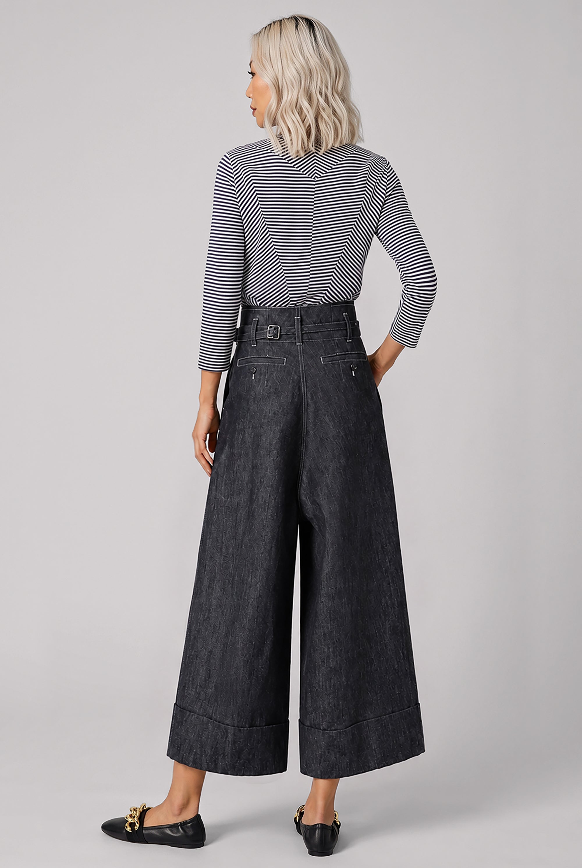 JUNYA WATANABE STRIPED DRAPED SLEEVE TOP NAVY/WHITE NEW SEASON