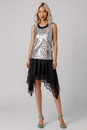 Sequin Sleeveless Top | Silver/Black