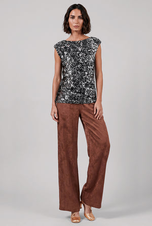 Sleeveless Sequin Knit Top | Black/Silver