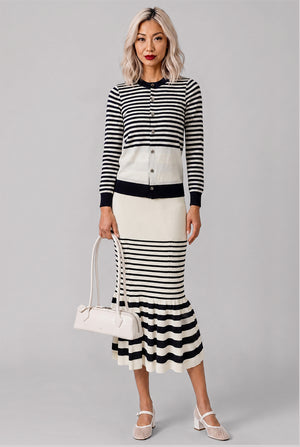 Striped Knit Cardigan | Navy/White