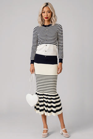 Striped Fishtail Skirt | Navy/White