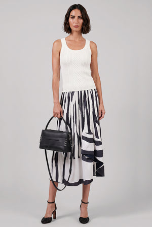 Abstract Print Asymmetric Midi Skirt | White/Black