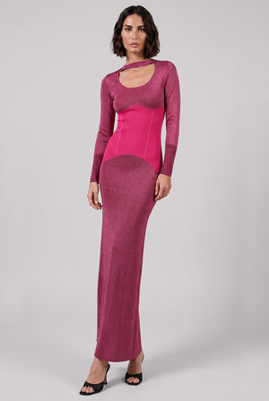 FINE RIB MIDI DRESS | FUSCHIA