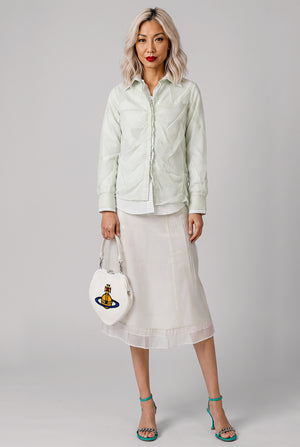Layered L/S Shirt with Check Ruching Detail | Green/White