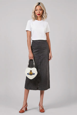 WASHED DENIM FRONT SLIT MIDI SKIRT | WASHED GREY