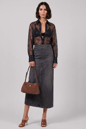 Sequin Sheer Shirt With Cuffs | Black