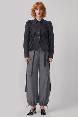 Ruched Front Puff Shoulder Jacket | Black