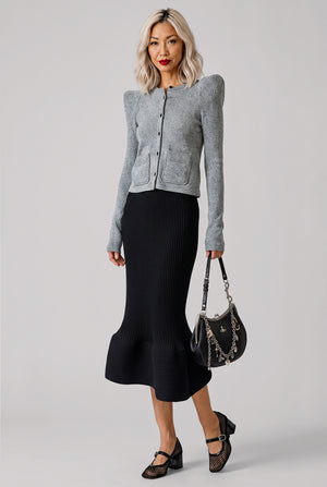 Foamy Shoulder Glitter Cardigan Jacket | Silver