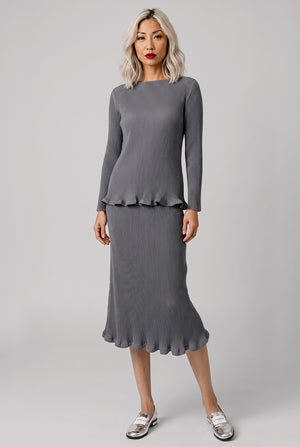 Zigzag Ripple Midi Skirt | Cold Grey