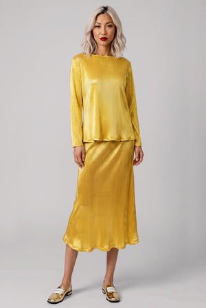 Zigzag Ripple Midi Skirt | Gold