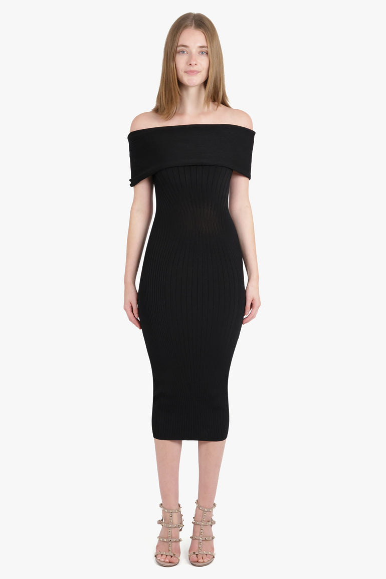 Off Shoulder Sculpting Knit Midi Dress Black – Parlour X