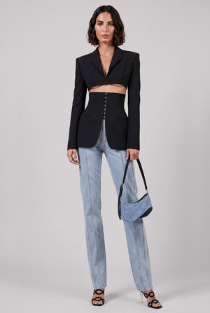 HOURGLASS HEAVY FLUID SHOULDER PAD BLAZER | BLACK