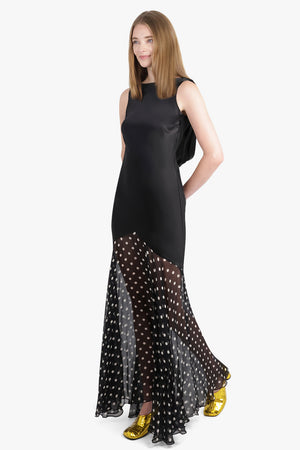NINA RICCI RTW Contrast Polka Dot Mermaid Maxi Backless Dress | Black/White