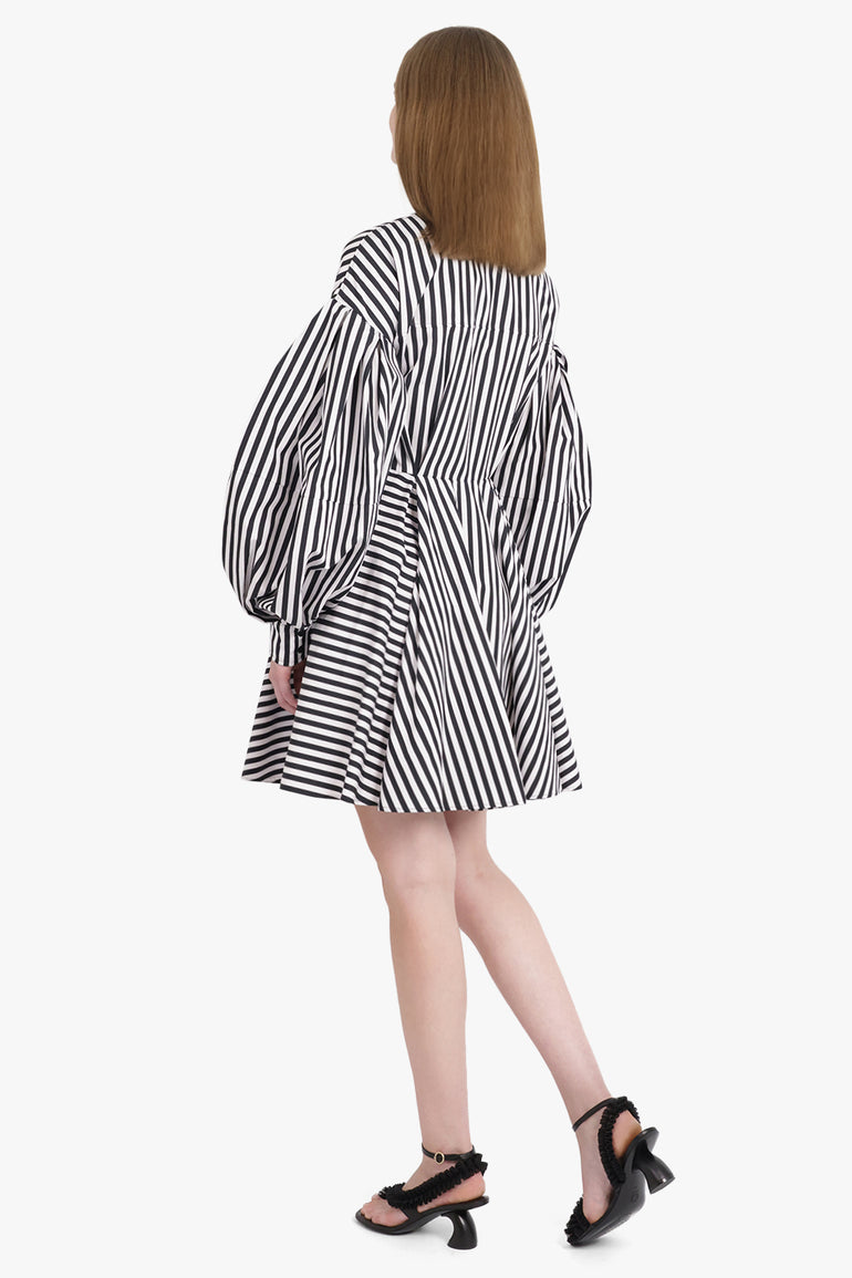 Stripe L/S Midi Shirt Dress With Balloon Sleeves | Black/White Parlour X Stripe L/S Midi Shirt Dress With Balloon Sleeves | Black/White Parlour X