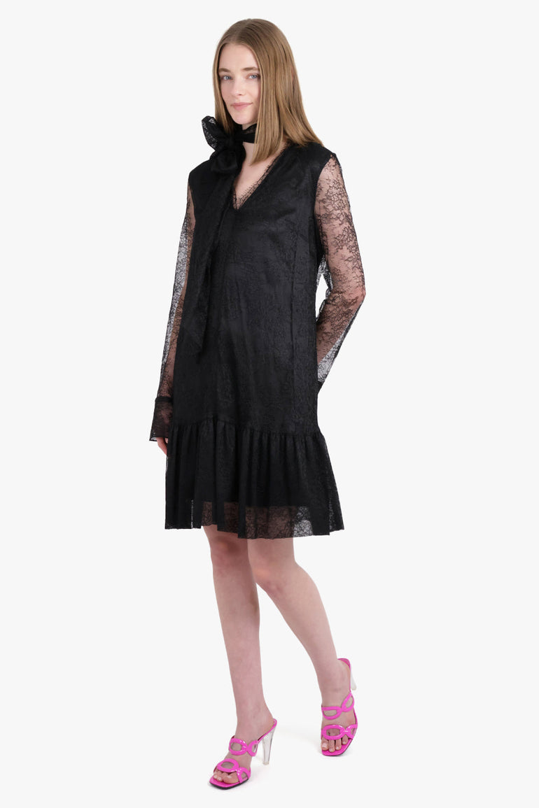 NINA RICCI V NECK RUFFLE LACE DRESS BLACK NEW SEASON PARLOUR X SYDNEY Parlour X NINA RICCI V NECK RUFFLE LACE DRESS BLACK NEW SEASON PARLOUR X SYDNEY Parlour X