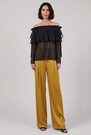 Wide Leg Pleat Pant | Gold