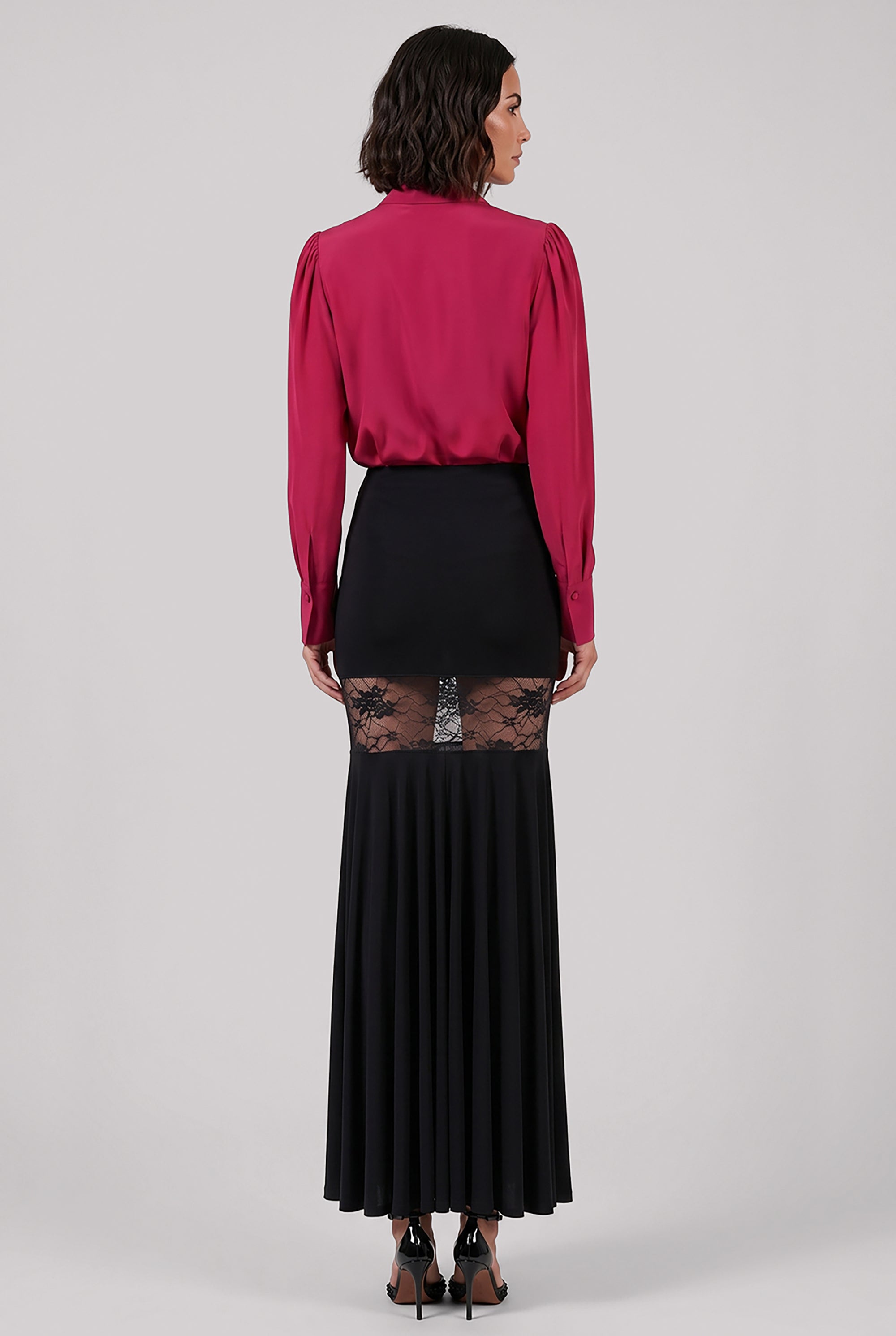 NINA RICCI RTW Crepe De Chine Neck-Tie Puff Sleeve Shirt | Fuschia
