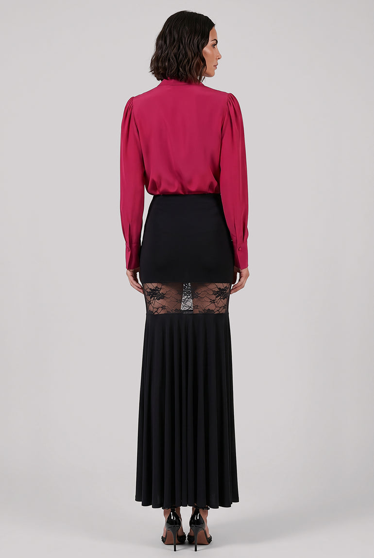 NINA RICCI RTW Crepe De Chine Neck-Tie Puff Sleeve Shirt | Fuschia