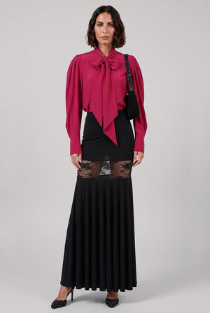 NINA RICCI RTW Crepe De Chine Neck-Tie Puff Sleeve Shirt | Fuschia