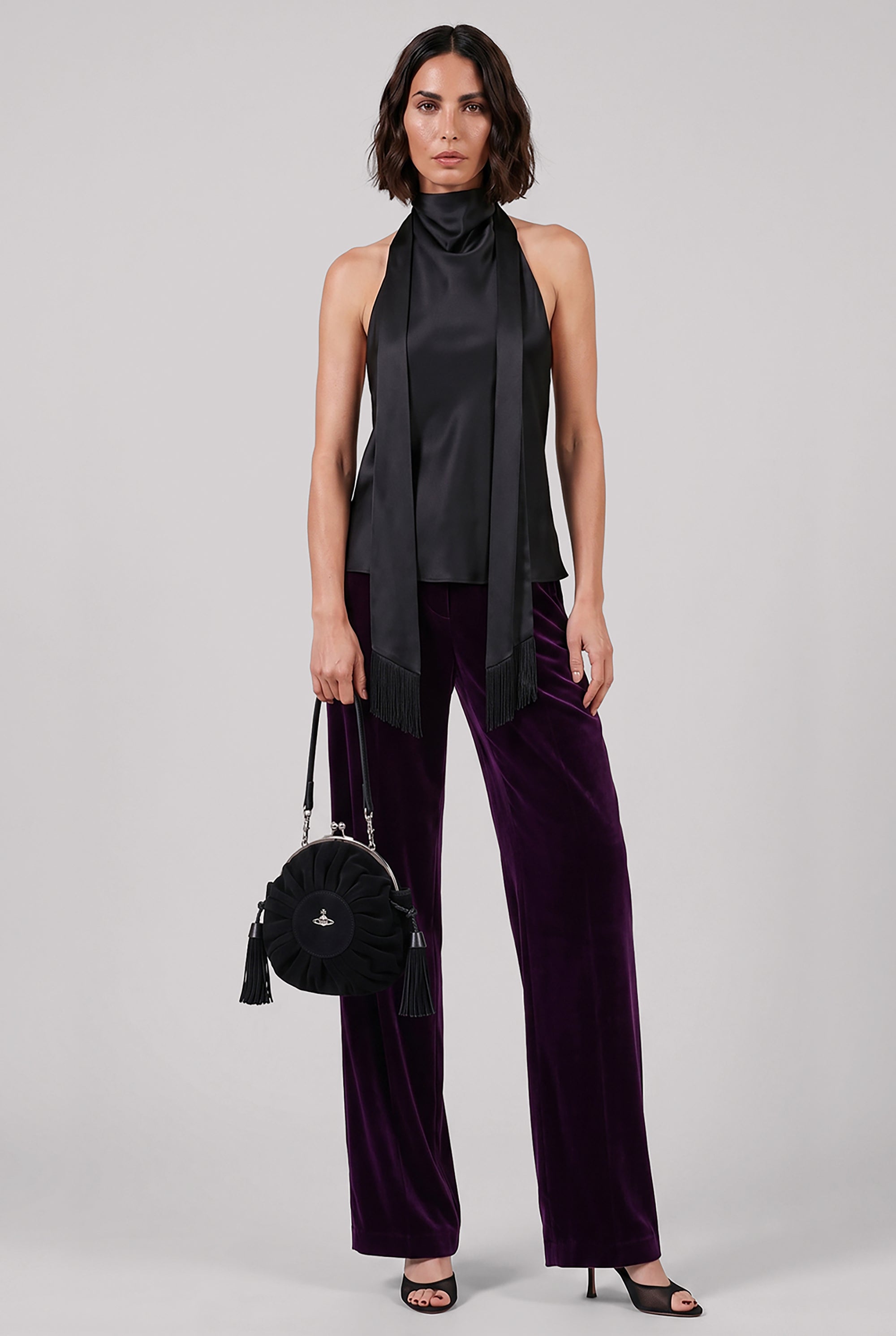 NINA RICCI RTW Halterneck Top With Scarf Neck | Black